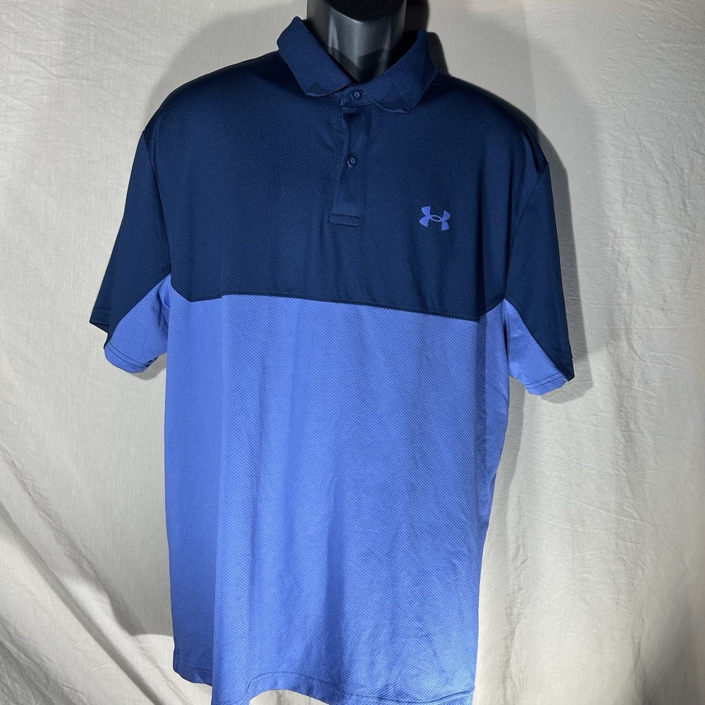 Under Armour The Performance Polo Shirt Mens XL Blue Colorblock HeatGear Golf